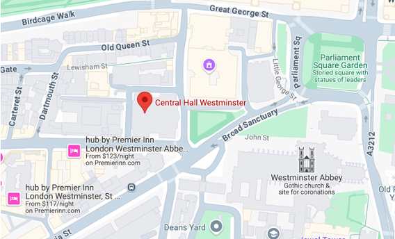 Map shot of central hall in Westminster London